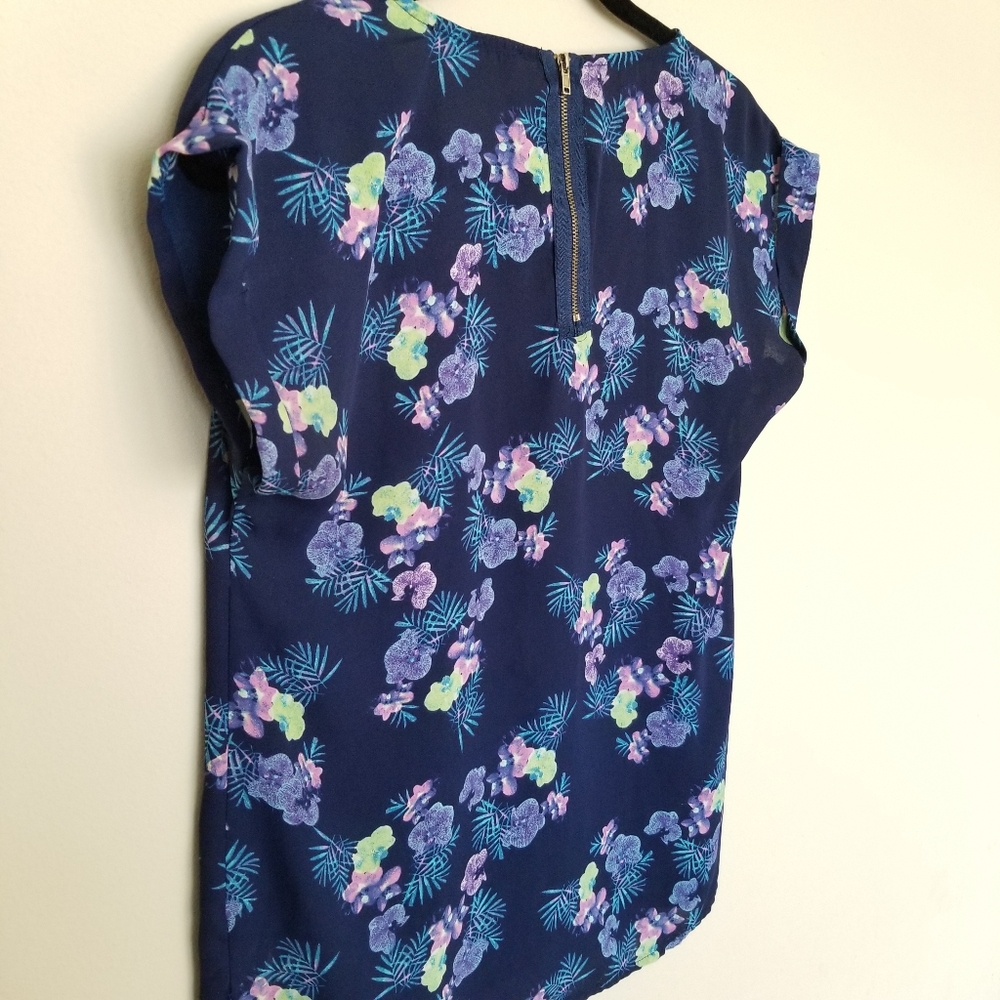 Pink Republic blue floral short sleeve blouse XS - Picture 6 of 8